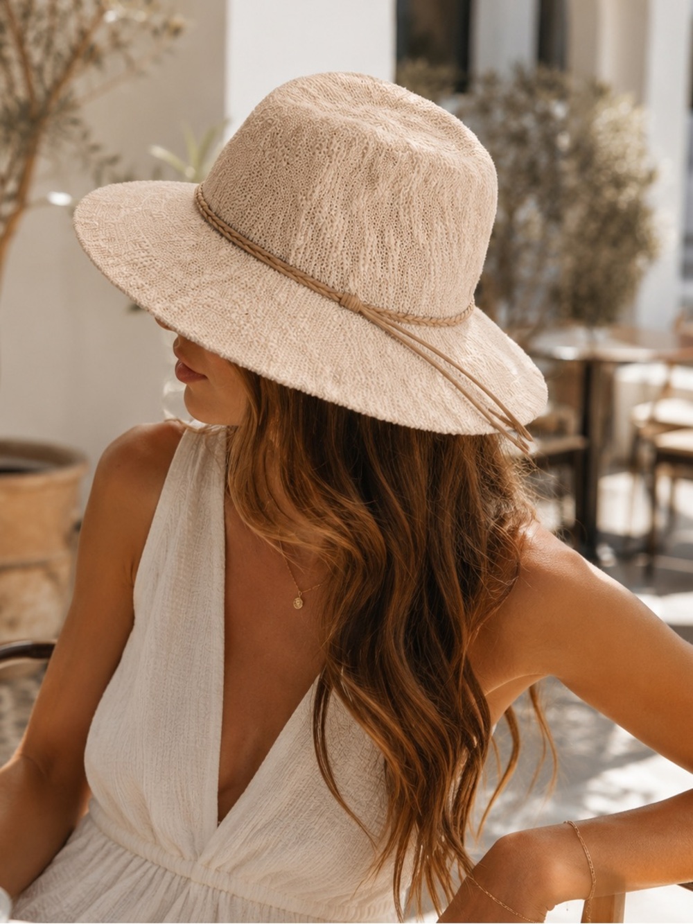Free People Beige Wide-Brim Braided Straw Hat